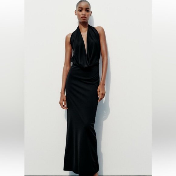 ZARA DRAPED HALTER DRESS